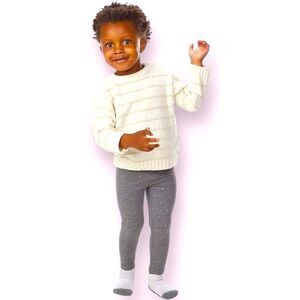 DKNY NEW Cream Sweater & Gray Leggings Set ~ Gold Accent Threads Polka Dots 18m